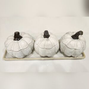 Rare Pottery Barn White Ceramic Pumpkin Canisters